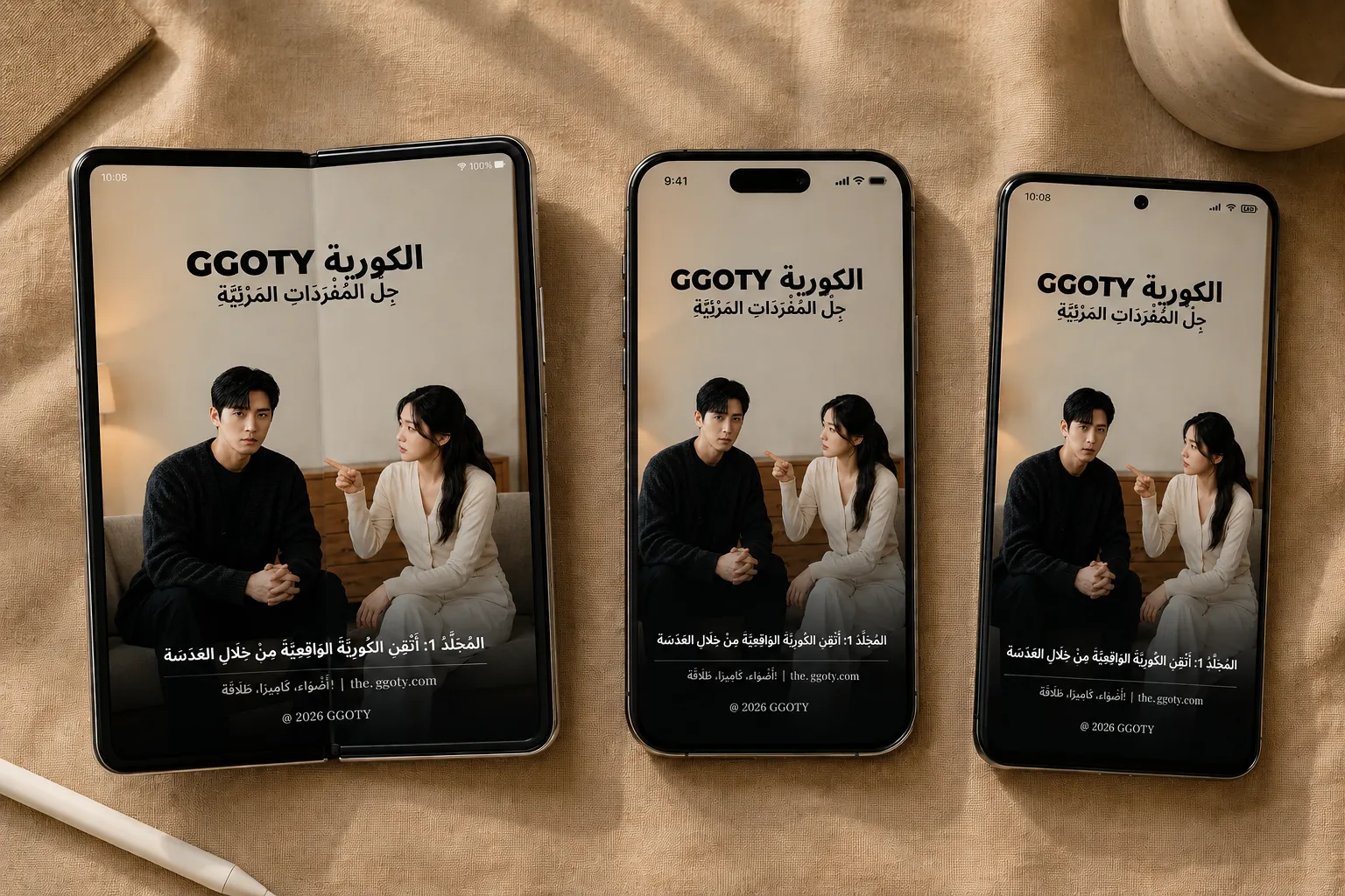 كتاب المفردات الكورية المرئية من GGOTY معروض على هاتف ذكي