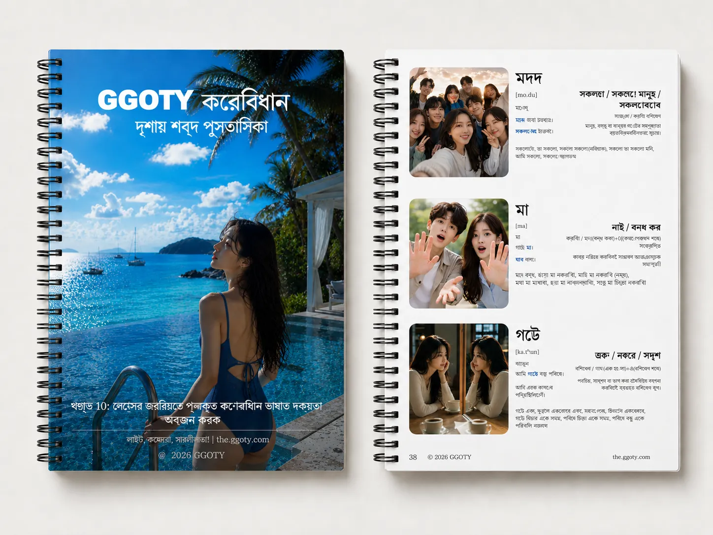 স্পাইৰেল নোটবুক হিচাপে দেখুওৱা GGOTY কোৰিয়ান শব্দভাণ্ডাৰ কিতাপ