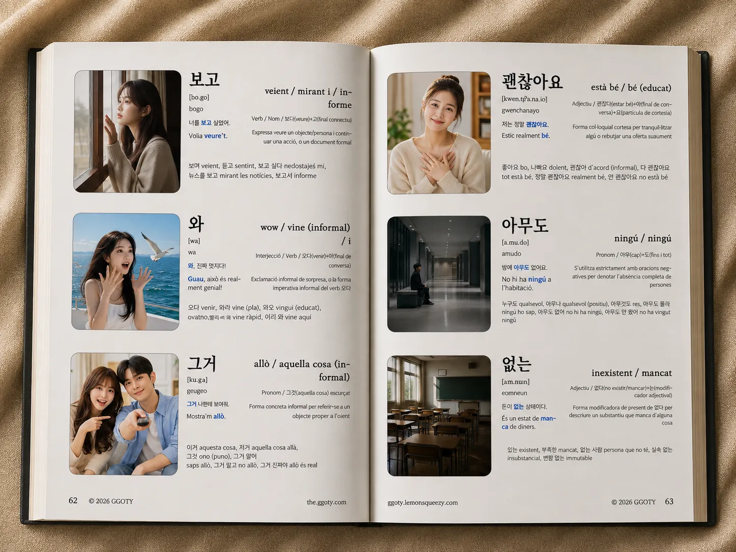 Pàgines interiors del llibre de vocabulari visual coreà de GGOTY