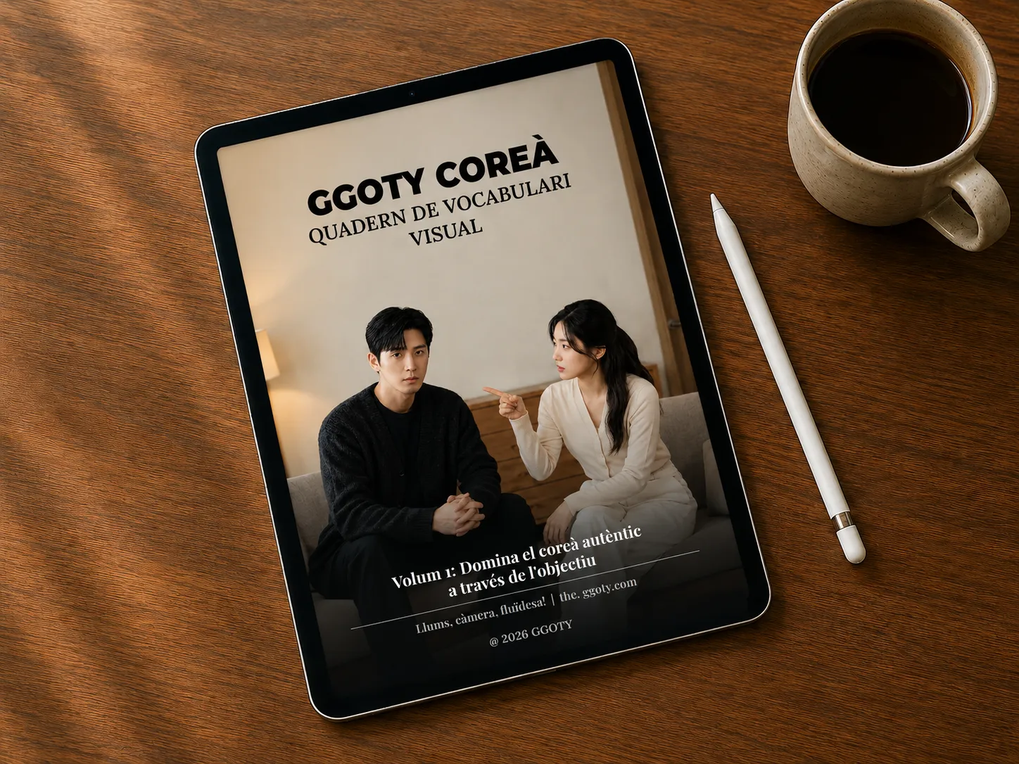Llibre de vocabulari visual coreà de GGOTY mostrat en una tauleta