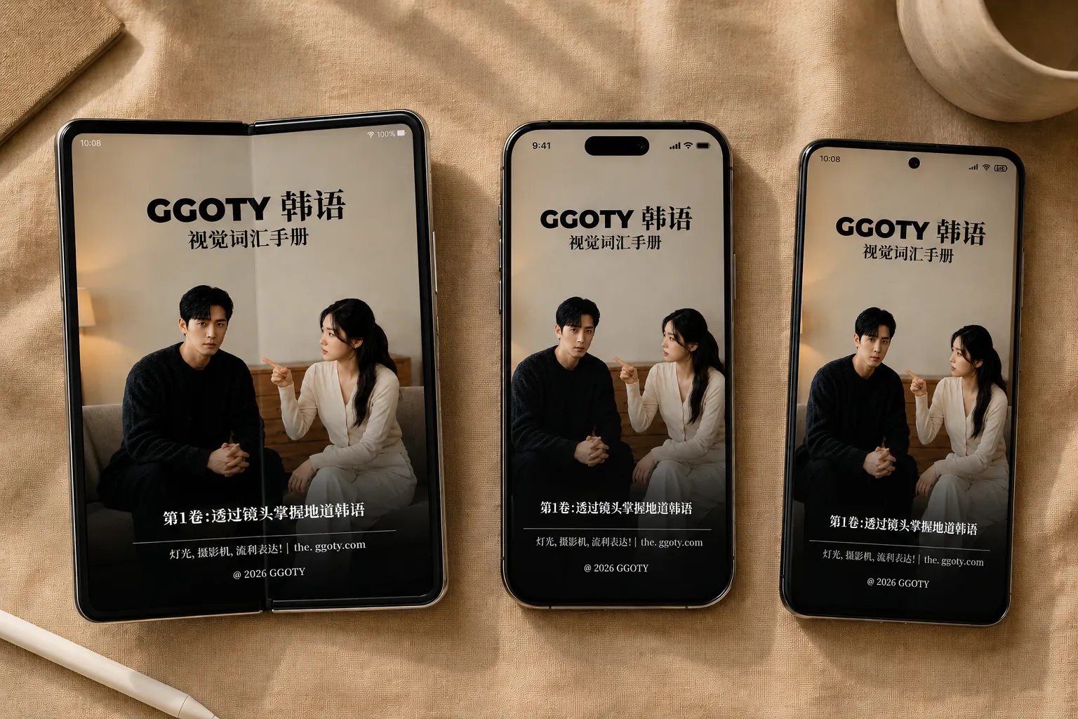 在智能手机上显示的 GGOTY 韩语视觉词汇书
