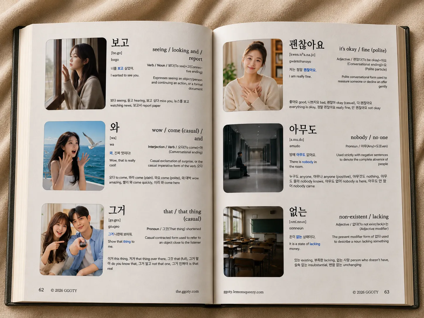 Innenseiten des visuellen koreanischen Vokabelbuchs von GGOTY