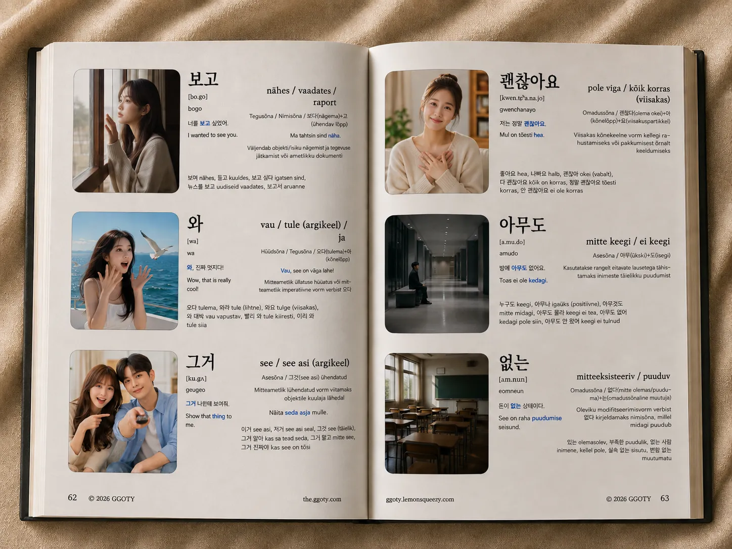 GGOTY visuaalse korea sõnavara raamatu siselehed