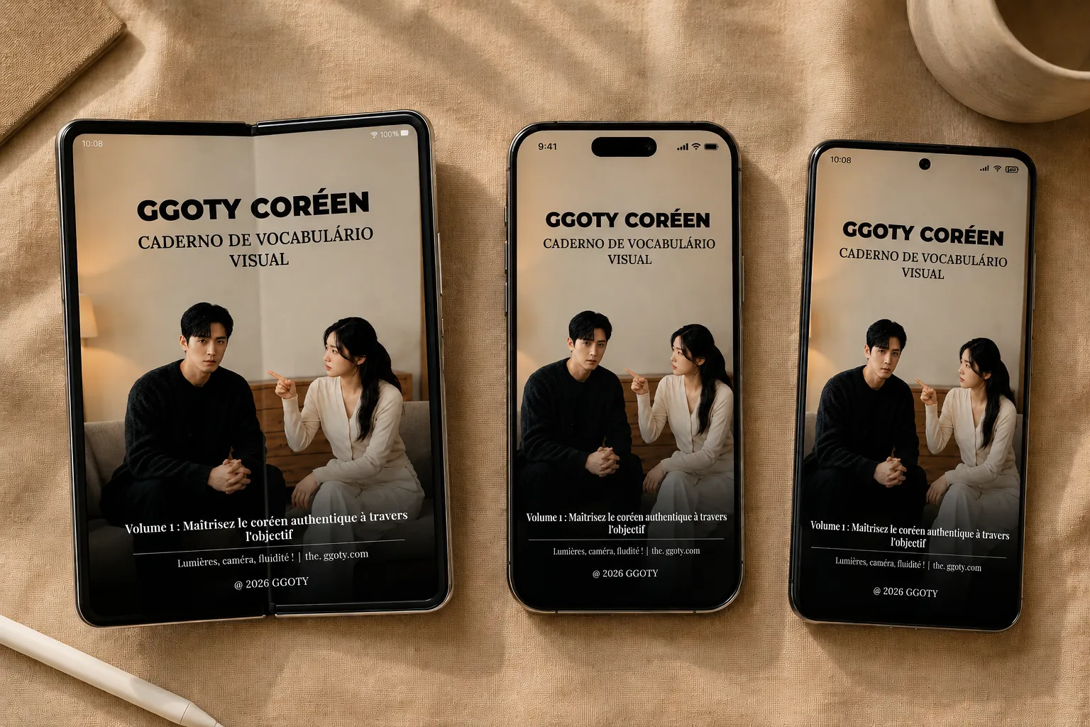 Livre de vocabulaire visuel coréen de GGOTY affiché sur un smartphone