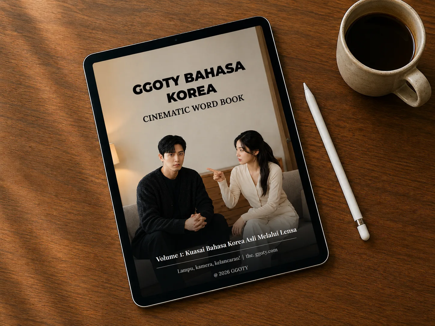 Buku kosakata visual Korea GGOTY ditampilkan di tablet