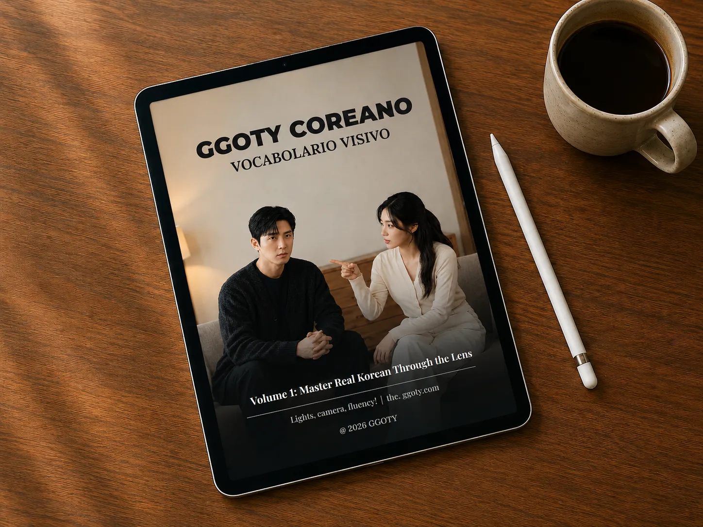 Libro di vocabolario visivo coreano di GGOTY visualizzato su un tablet