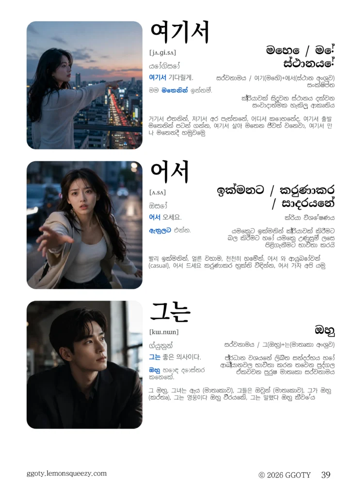 GGOTY දෘශ්‍ය කොරියානු වචන මාලා පොතේ නියැදි පිටුව