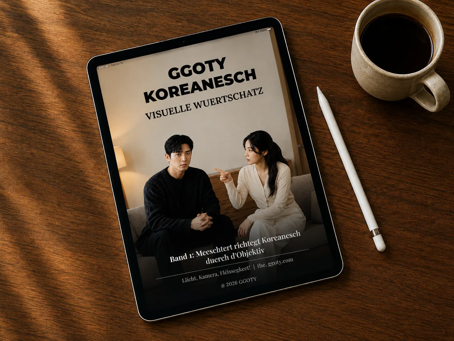 Visuellt koreanescht Vokabelbuch vu GGOTY op engem Tablet