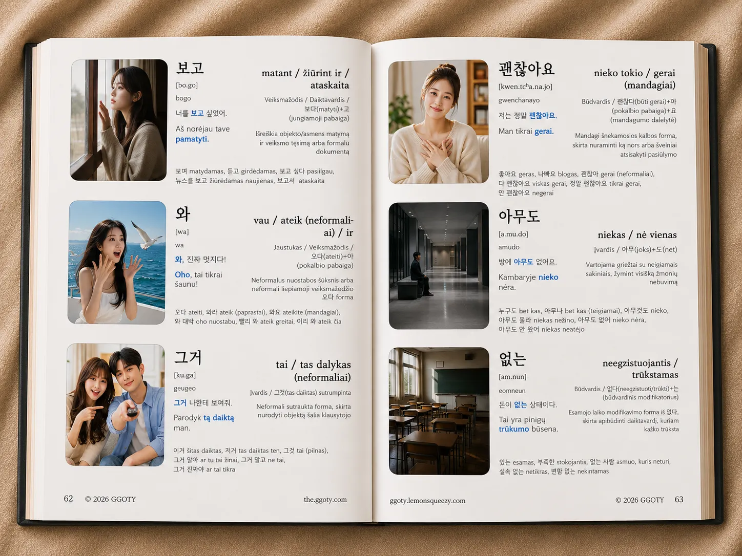 GGOTY vizualinio korėjiečių kalbos žodyno vidiniai puslapiai
