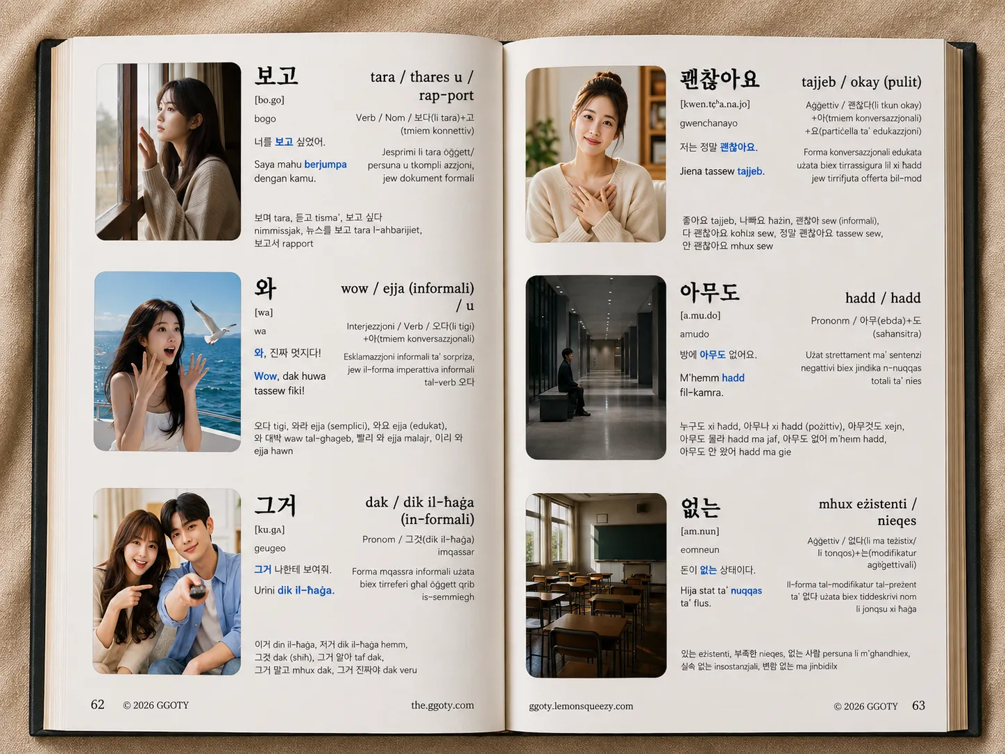 Paġni interni tal-ktieb tal-vokabolarju viżiv Korean ta' GGOTY
