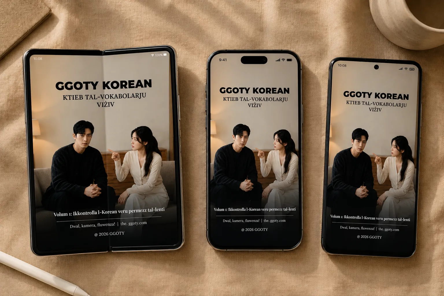 Ktieb tal-vokabolarju viżiv Korean ta' GGOTY muri fuq smartphone