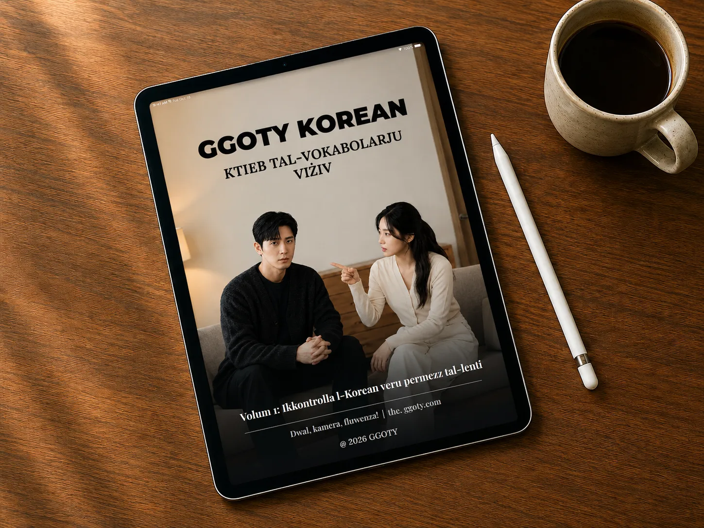 Ktieb tal-vokabolarju viżiv Korean ta' GGOTY muri fuq tablet