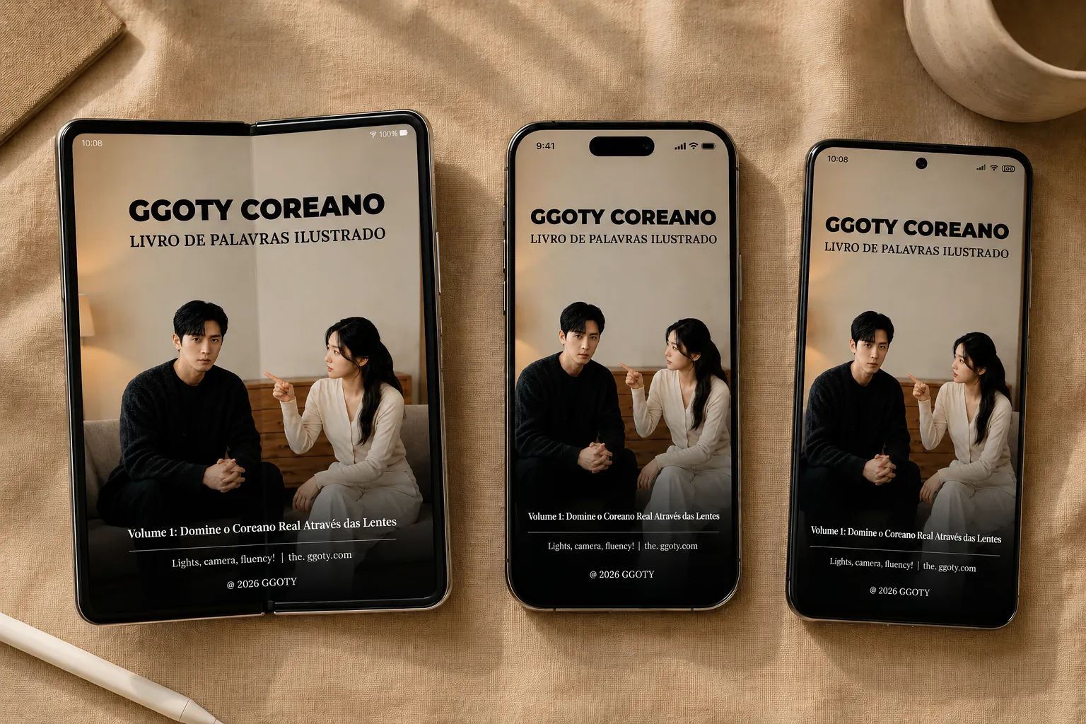 Livro de vocabulário visual coreano da GGOTY exibido em um smartphone