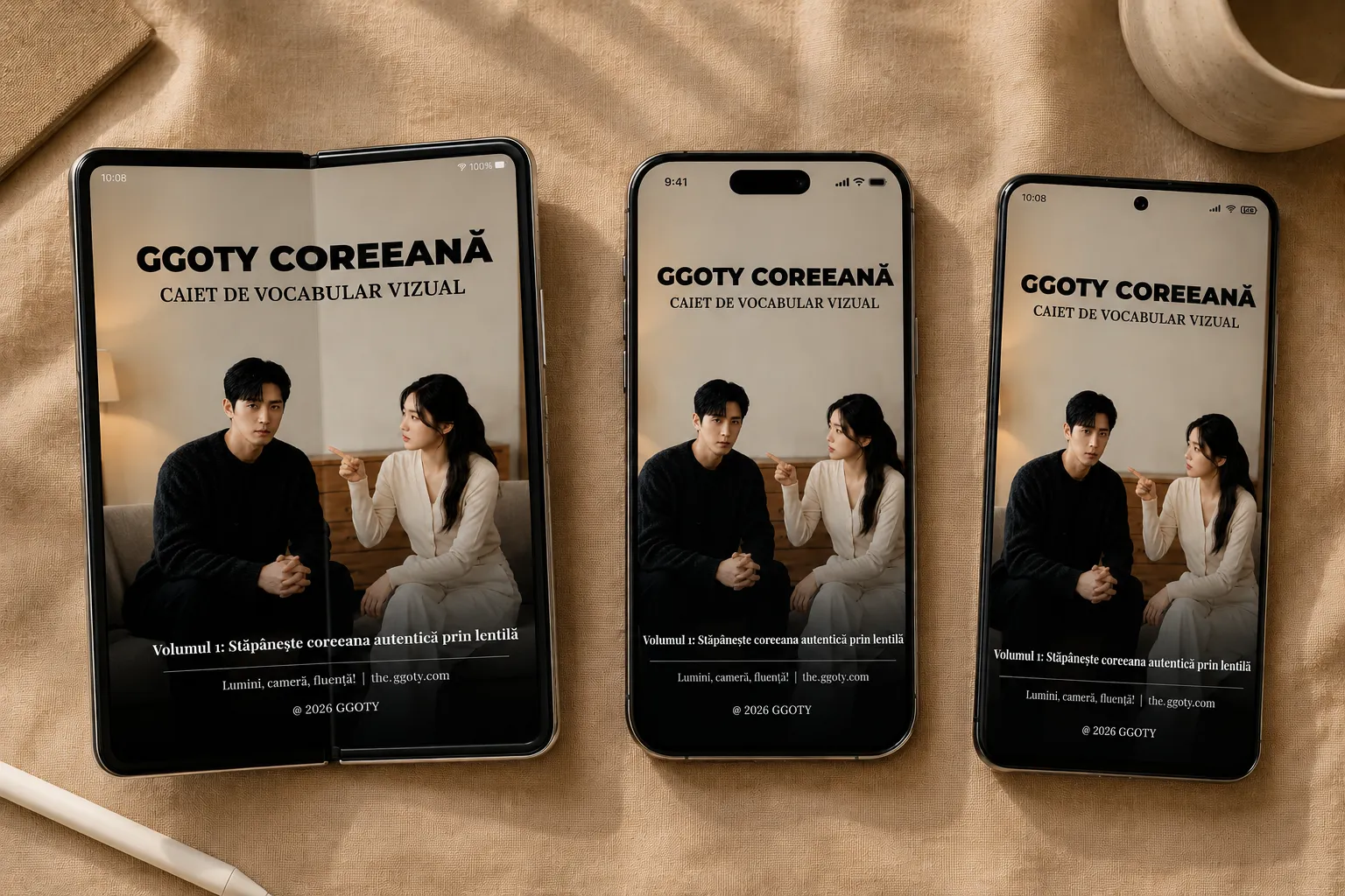 Cartea de vocabular coreean vizual GGOTY afișată pe un smartphone