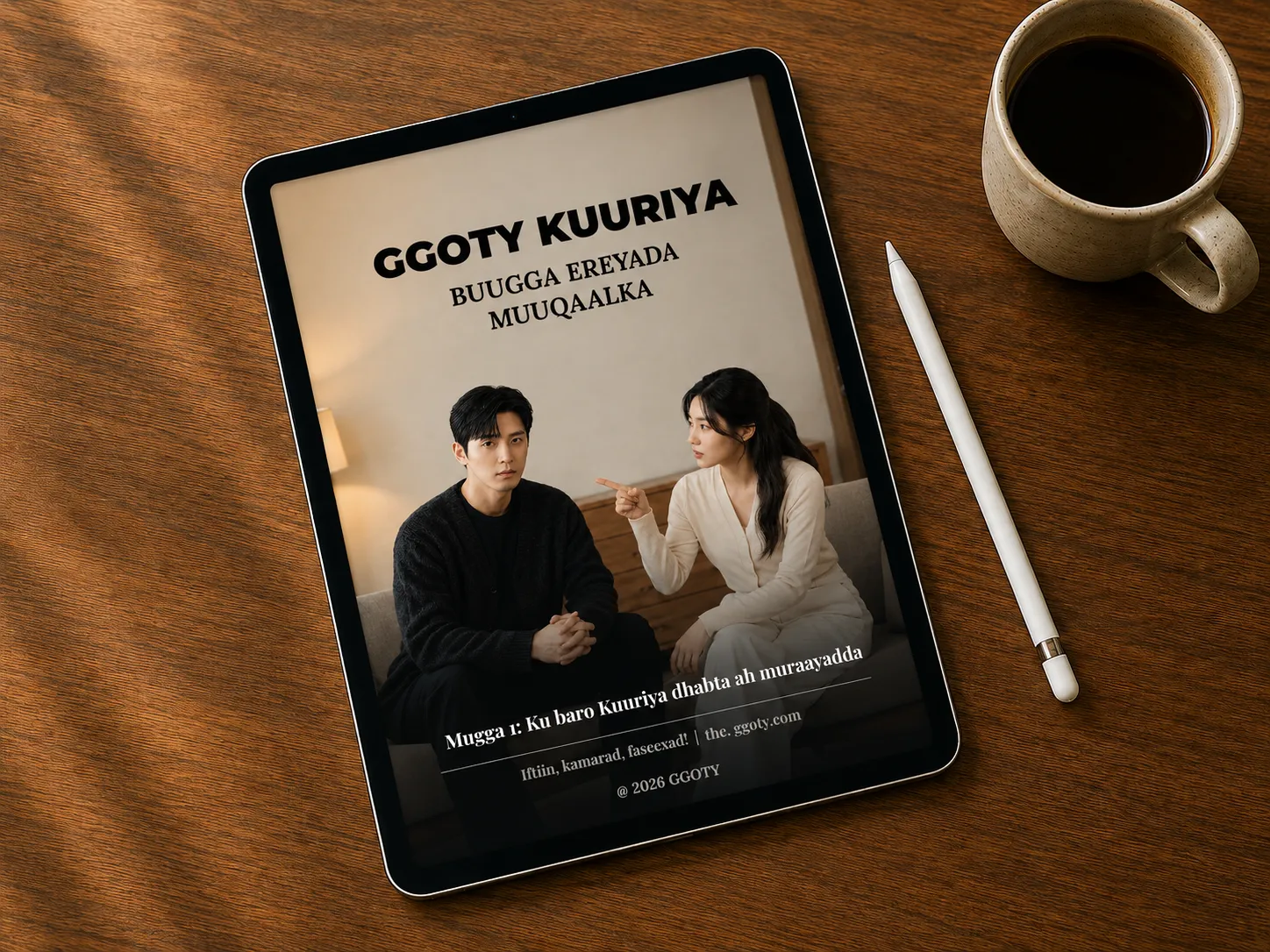 Buugga ereyada muuqaalka ah ee Kuuriya ee GGOTY oo lagu muujiyey tablet