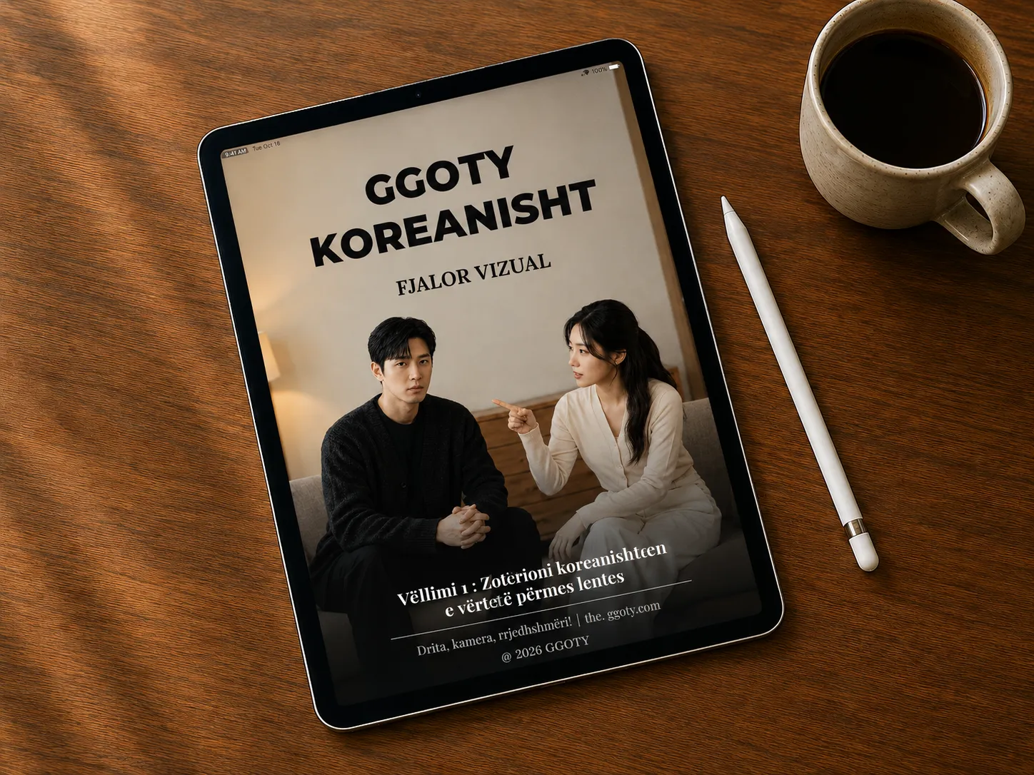 Libri i fjalorit vizual korean të GGOTY i shfaqur në një tablet