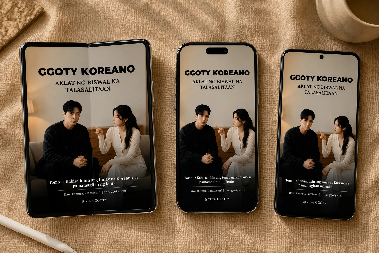 Aklat ng biswal na bokabularyong Koreano ng GGOTY na ipinapakita sa smartphone