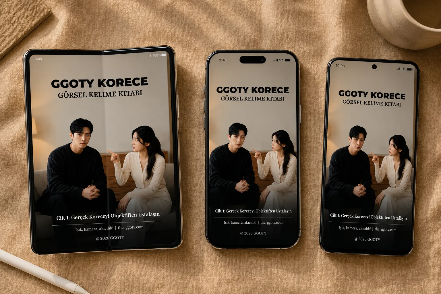 Akıllı telefonda görüntülenen GGOTY görsel Korece kelime kitabı
