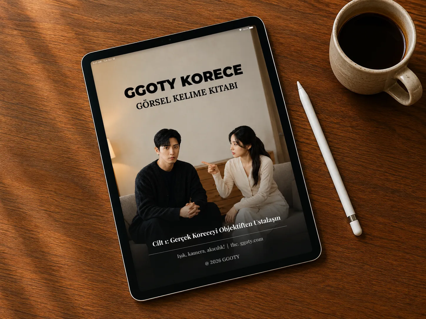 Tablette görüntülenen GGOTY görsel Korece kelime kitabı