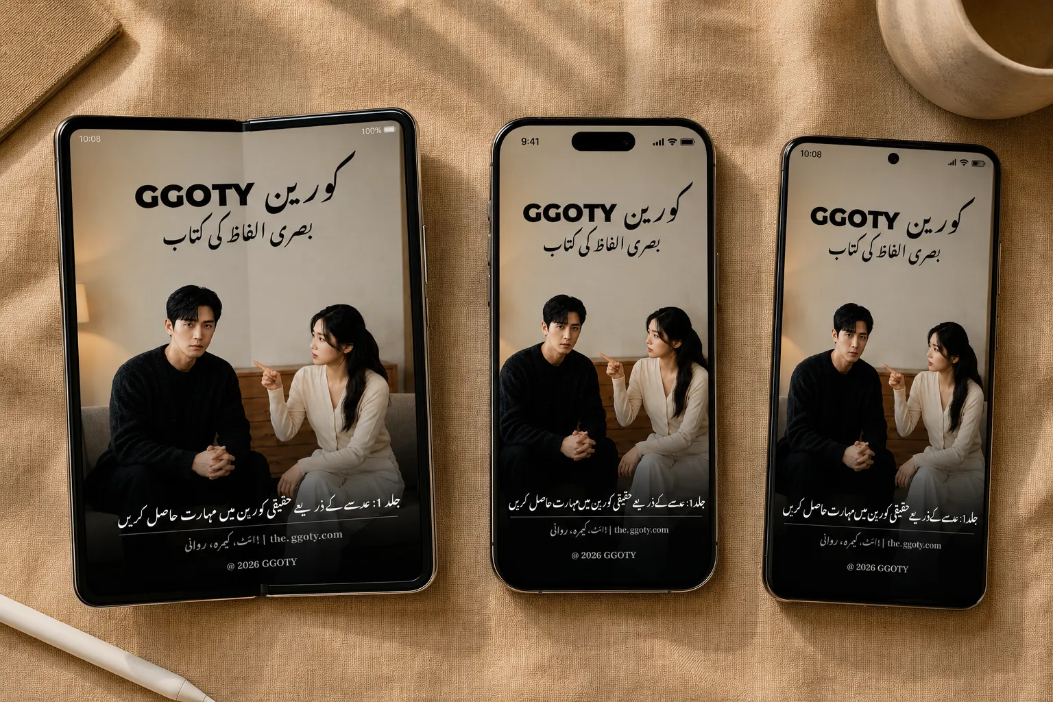 اسمارٹ فون پر دکھائی گئی GGOTY بصری کورین ذخیرہ الفاظ کی کتاب
