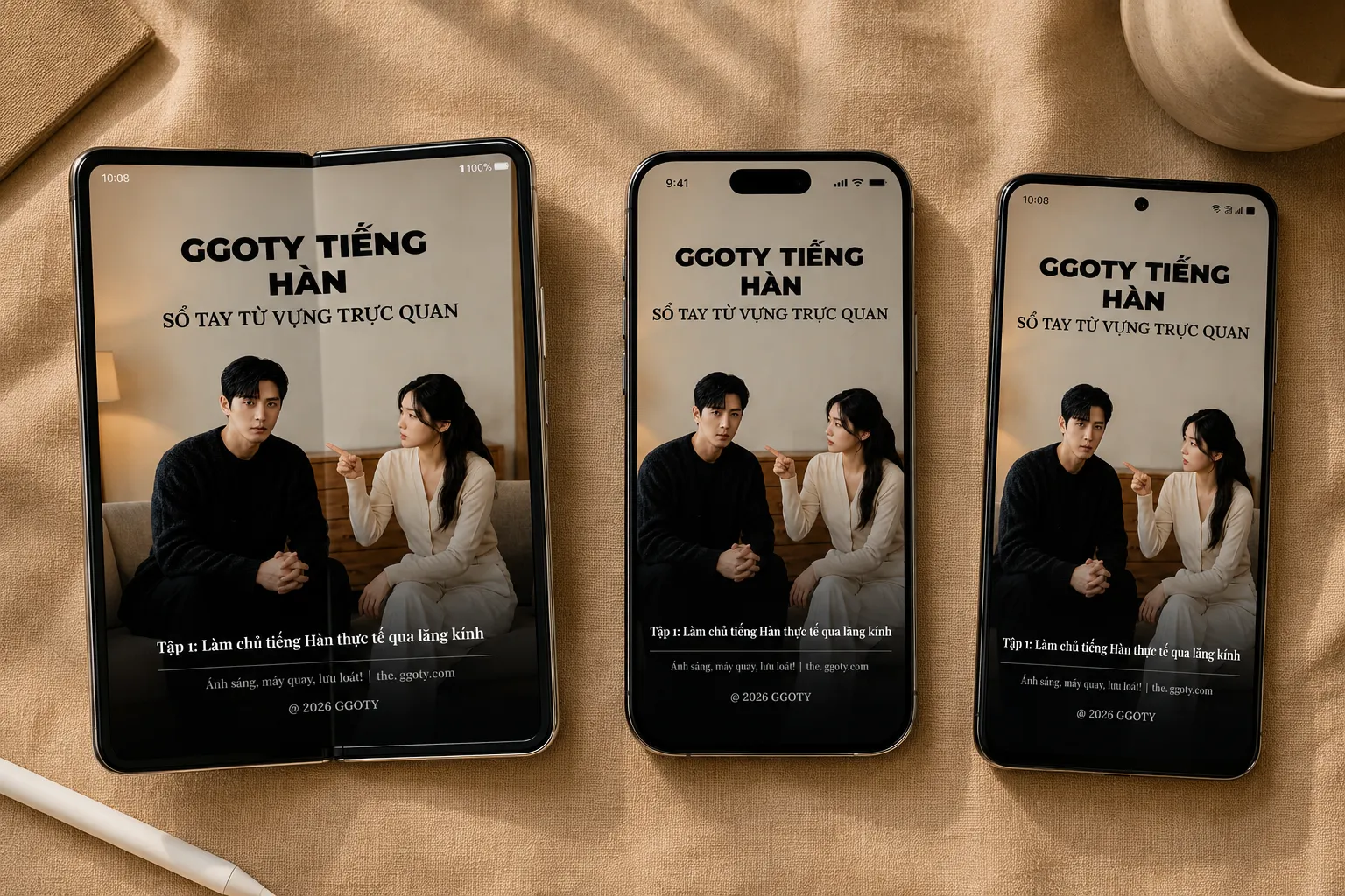 Sổ tay từ vựng trực quan Hàn Quốc GGOTY hiển thị trên điện thoại