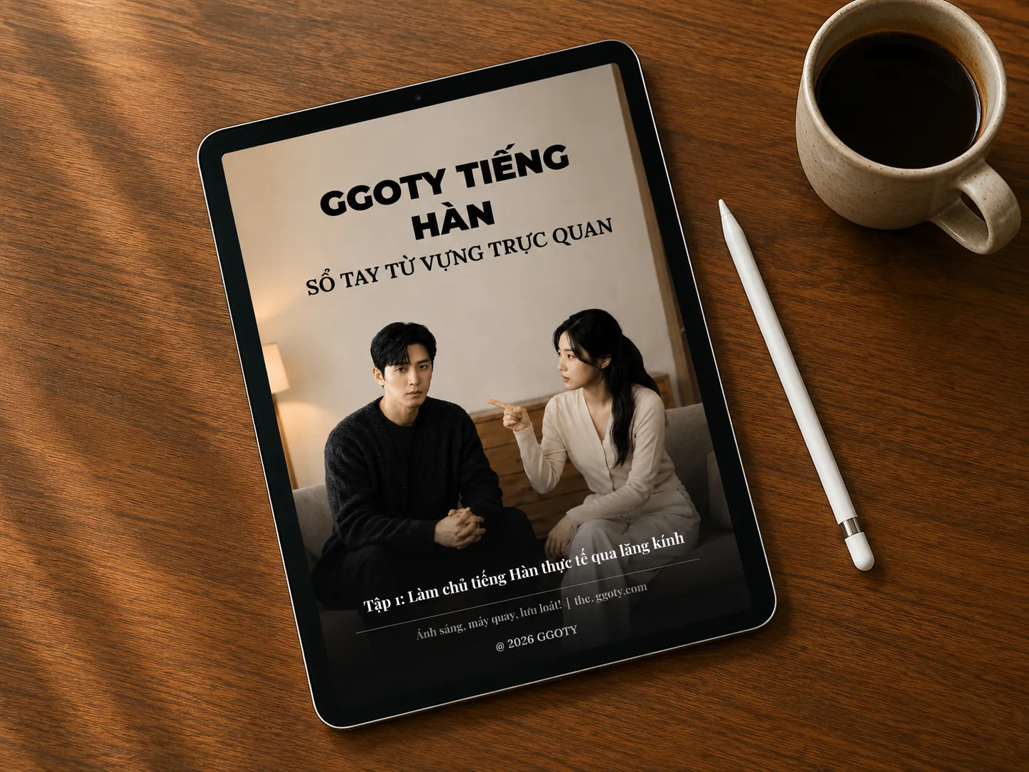 Sổ tay từ vựng trực quan Hàn Quốc GGOTY hiển thị trên máy tính bảng